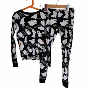 Old Navy Snug Fit Halloween Ghost Boo Pajamas Unisex kids XL Size 12 Black White